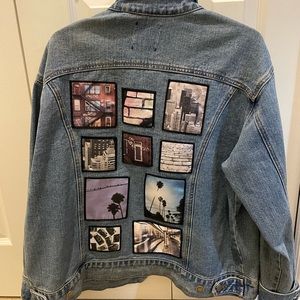 Oversized patchwork denim jacket